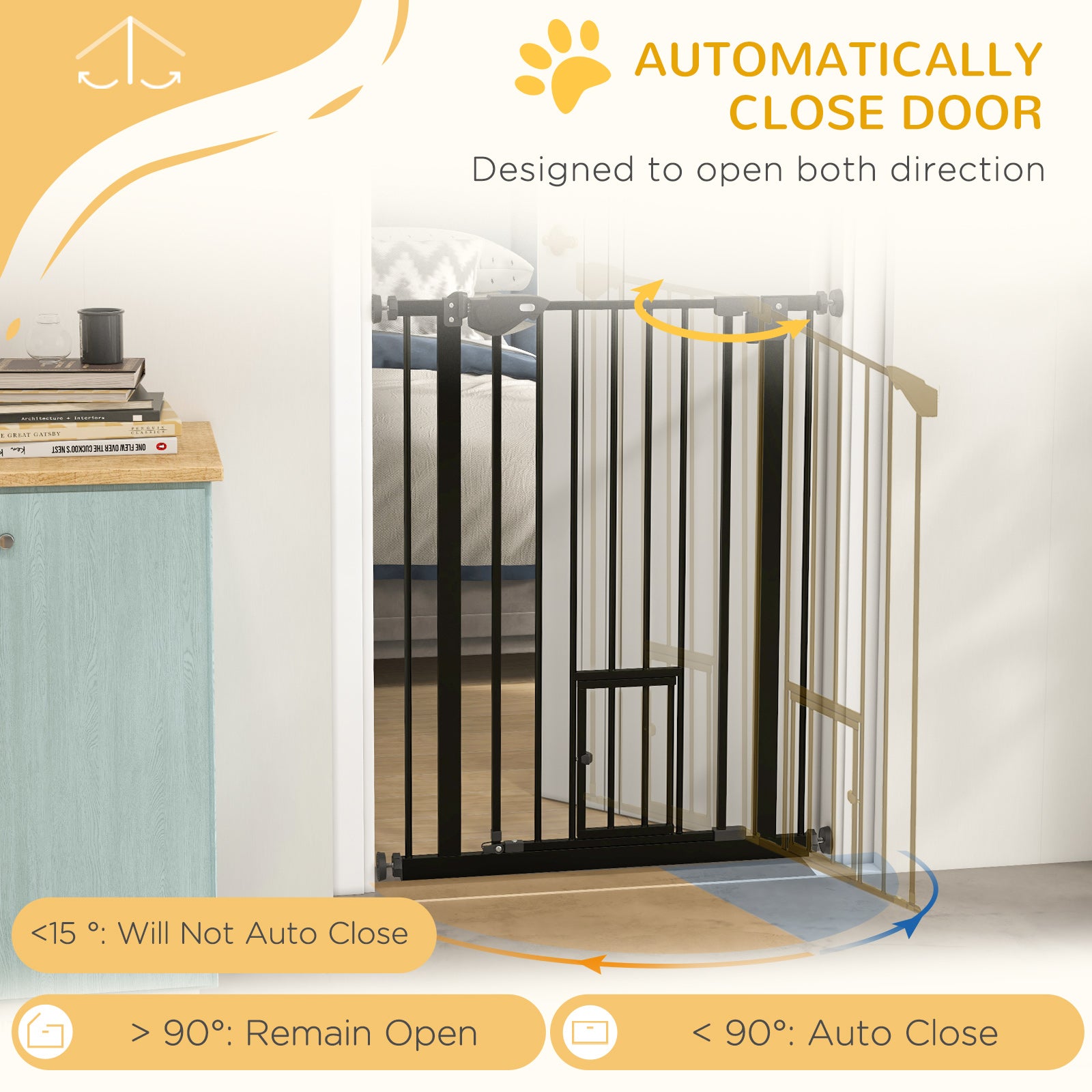 36"H Dog Gate with Cat Door, Pet Gate with Small Door, Easy Open Indoor Dog Gates for Doorways, House, Stair, 29"-31.5" Long, Black