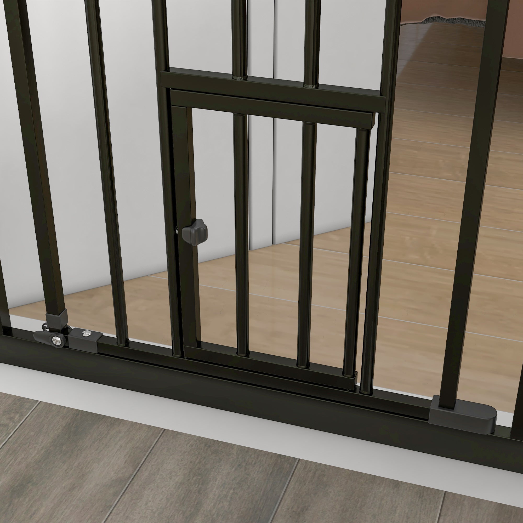 36"H Dog Gate with Cat Door, Pet Gate with Small Door, Easy Open Indoor Dog Gates for Doorways, House, Stair, 29"-31.5" Long, Black