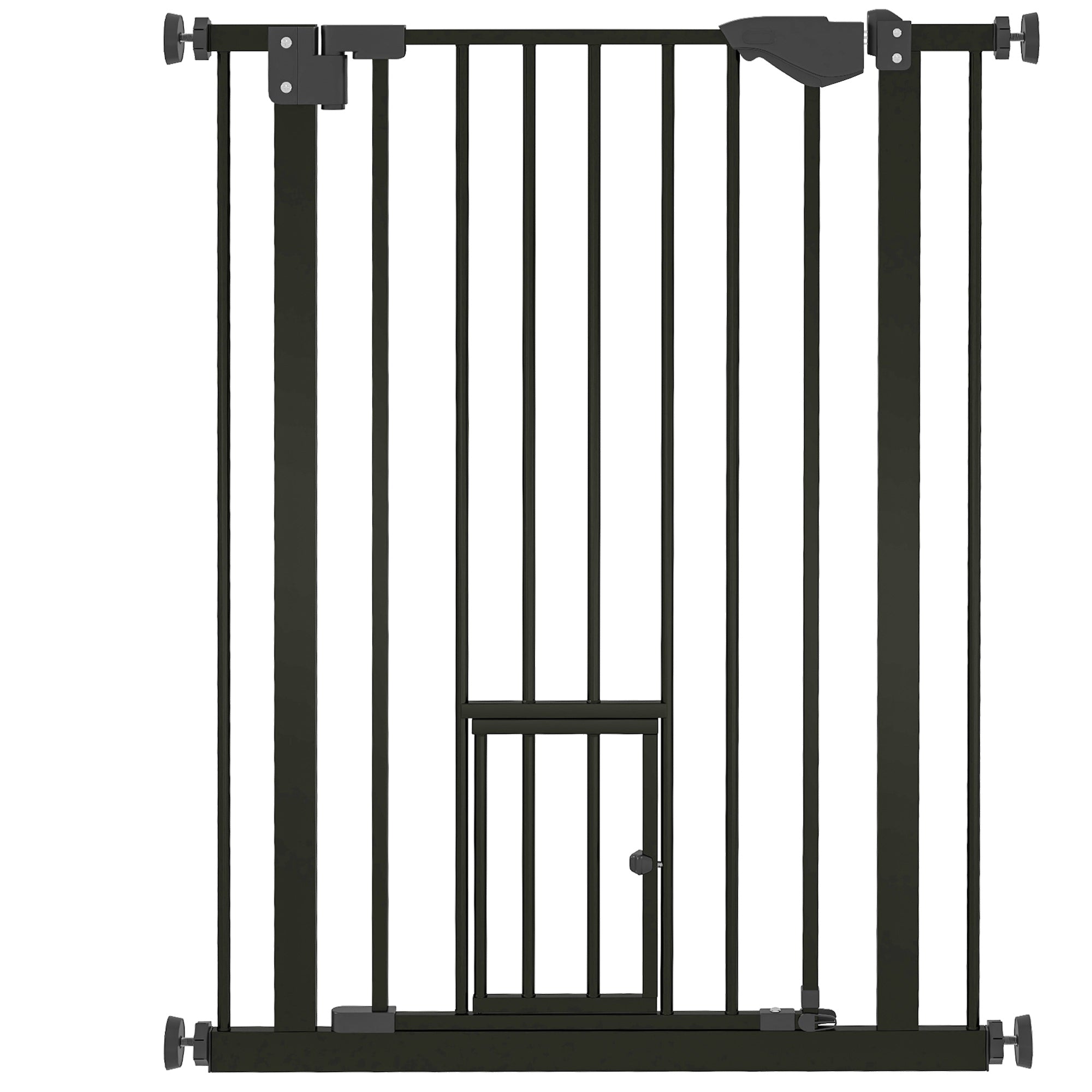 36"H Dog Gate with Cat Door, Pet Gate with Small Door, Easy Open Indoor Dog Gates for Doorways, House, Stair, 29"-31.5" Long, Black