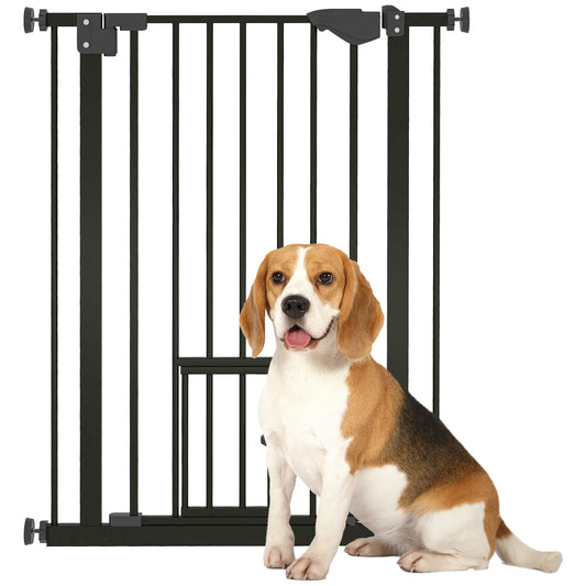 36"H Dog Gate with Cat Door, Pet Gate with Small Door, Easy Open Indoor Dog Gates for Doorways, House, Stair, 29"-31.5" Long, Black