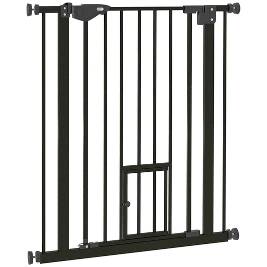 36"H Dog Gate with Cat Door, Pet Gate with Small Door, Easy Open Indoor Dog Gates for Doorways, House, Stair, 29"-31.5" Long, Black
