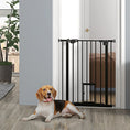 Load image into Gallery viewer, 36"H Dog Gate with Cat Door, Pet Gate with Small Door, Easy Open Indoor Dog Gates for Doorways, House, Stair, 29"-31.5" Long, Black
