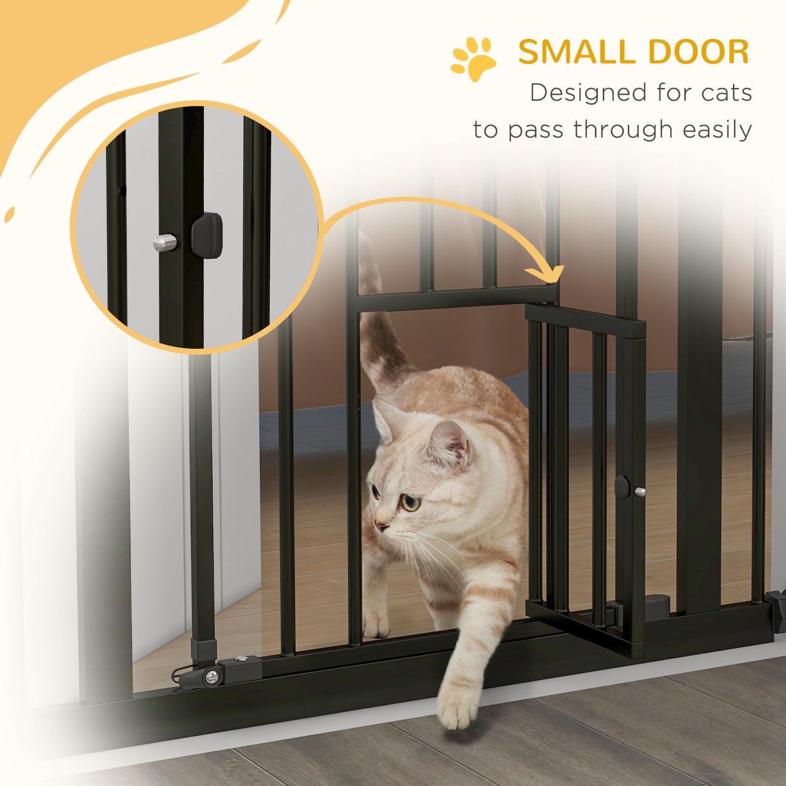 36"H Dog Gate with Cat Door, Pet Gate with Small Door, Easy Open Indoor Dog Gates for Doorways, House, Stair, 29"-31.5" Long, Black