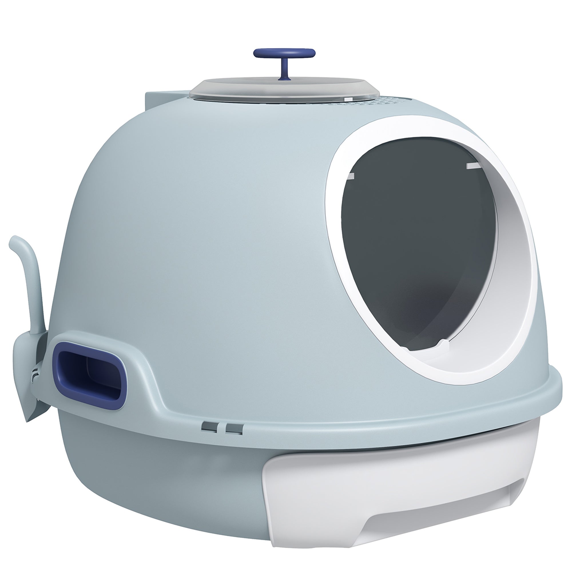 Enclosed Cat Litter Box, Covered Litter Box with Lid and Scoop, Cat Box Enclosure with Pull-out Drawer Type, Front Door and Skylight, Easy to Clean, Blue