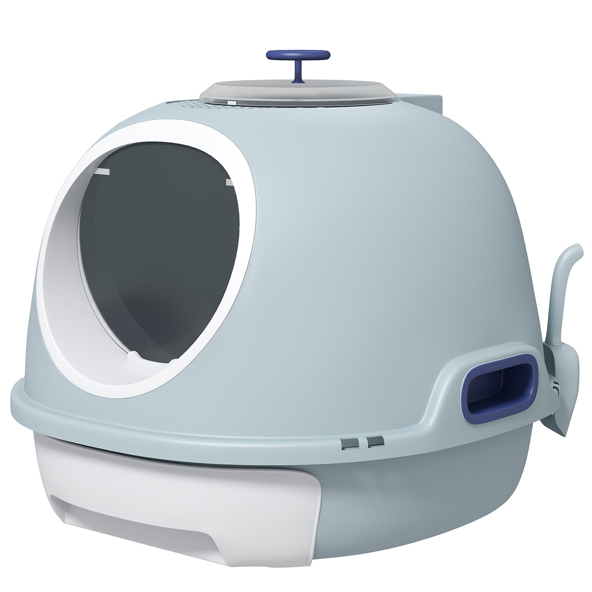 Enclosed Cat Litter Box, Covered Litter Box with Lid and Scoop, Cat Box Enclosure with Pull-out Drawer Type, Front Door and Skylight, Easy to Clean, Blue
