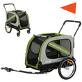 Load image into Gallery viewer, Dog Bike Trailer, 2-in-1 Dog Wagon Pet Stroller for Travel with Universal Wheel Reflectors Flag, for Small and Medium Pets, Green
