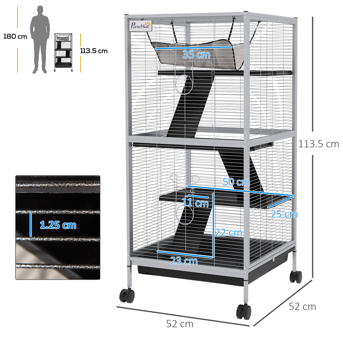 Ferret Platform Pawhut Small Animal Cage with Wheels Pet Home for Chinchillas Ferrets ...
