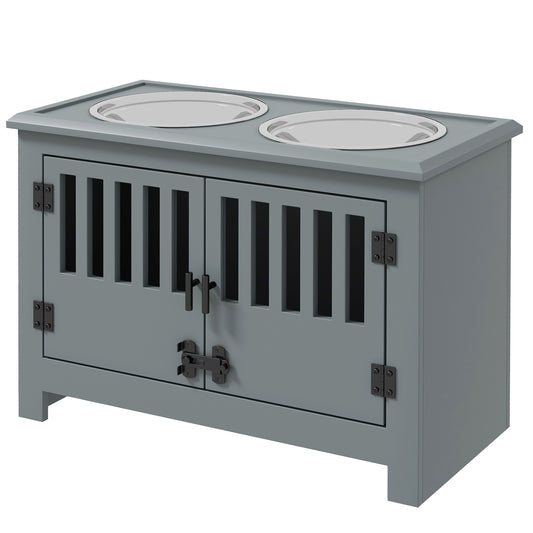 Raised Dog Bowls, Elevated Dog Feeder with 2 Stainless Bowls, Storage Cabinet, Door, for Extra Large Dogs, Grey