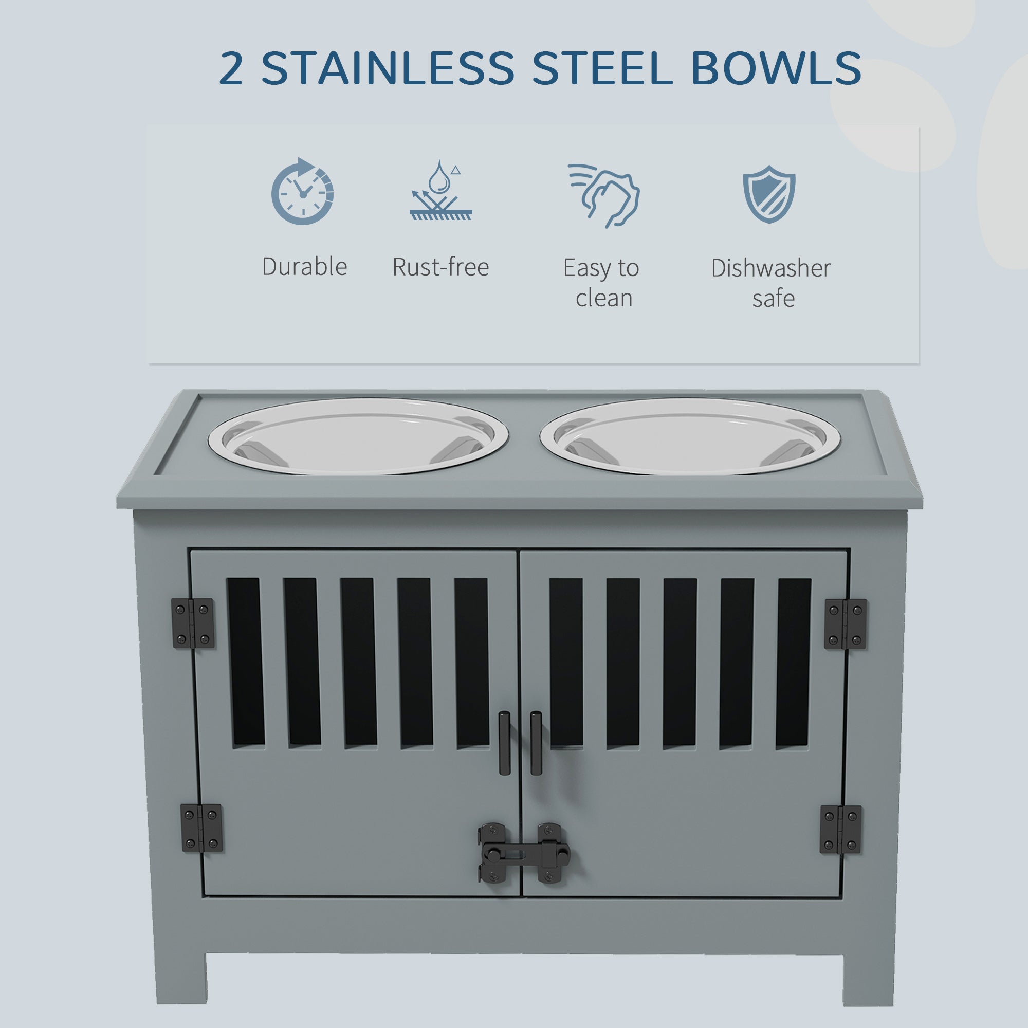 PawHut Large Elevated Dog Bowls with Storage Cabinet Containing Large 37L Capacity, Raised Dog Bowl Stand Pet Food Bowl Dog Feeding Station, Gray