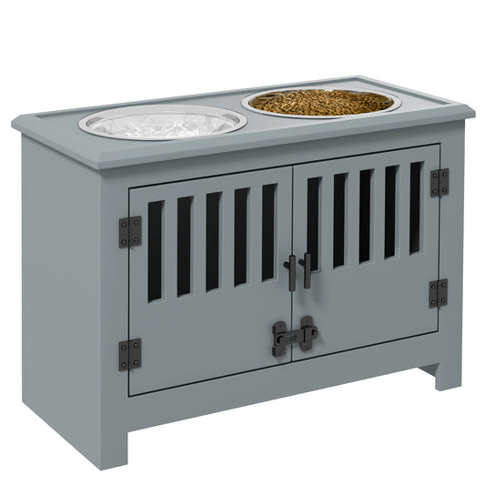 Raised Dog Bowls, Elevated Dog Feeder with 2 Stainless Bowls, Storage Cabinet, Door, for Extra Large Dogs, Grey