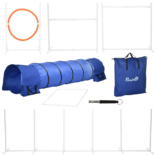 Dog Agility Equipment Set 6 PCs with 3(m) Tunnel, Canine Whistle, Pause Box, Dog Jumps, Weave Poles