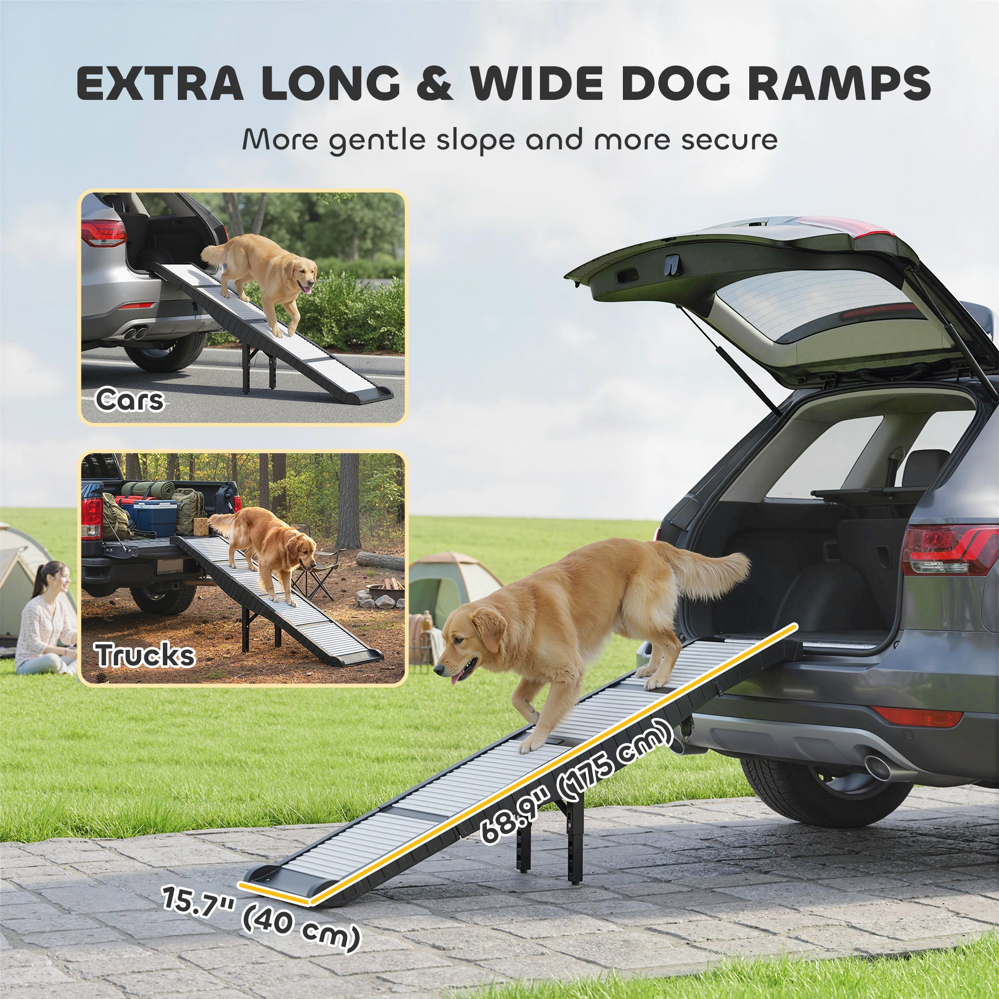 Dog Ramp for Car, SUV, Truck, Foldable Dog Car Ramp with Support Leg, Non-Slip TPR Surface, 69" x 15.7" Pet Stairs for Small to Large Breeds Up to 220LBS, Outdoor Indoor
