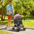 Load image into Gallery viewer, 4 Wheels Pet Stroller, 3 in 1 Dog Cat Travel Folding Carrier, for Small Dogs, Detachable, w/ Brake, Canopy, Basket, Storage Bag - Pink
