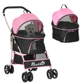 Load image into Gallery viewer, 4 Wheels Pet Stroller, 3 in 1 Dog Cat Travel Folding Carrier, for Small Dogs, Detachable, w/ Brake, Canopy, Basket, Storage Bag - Pink
