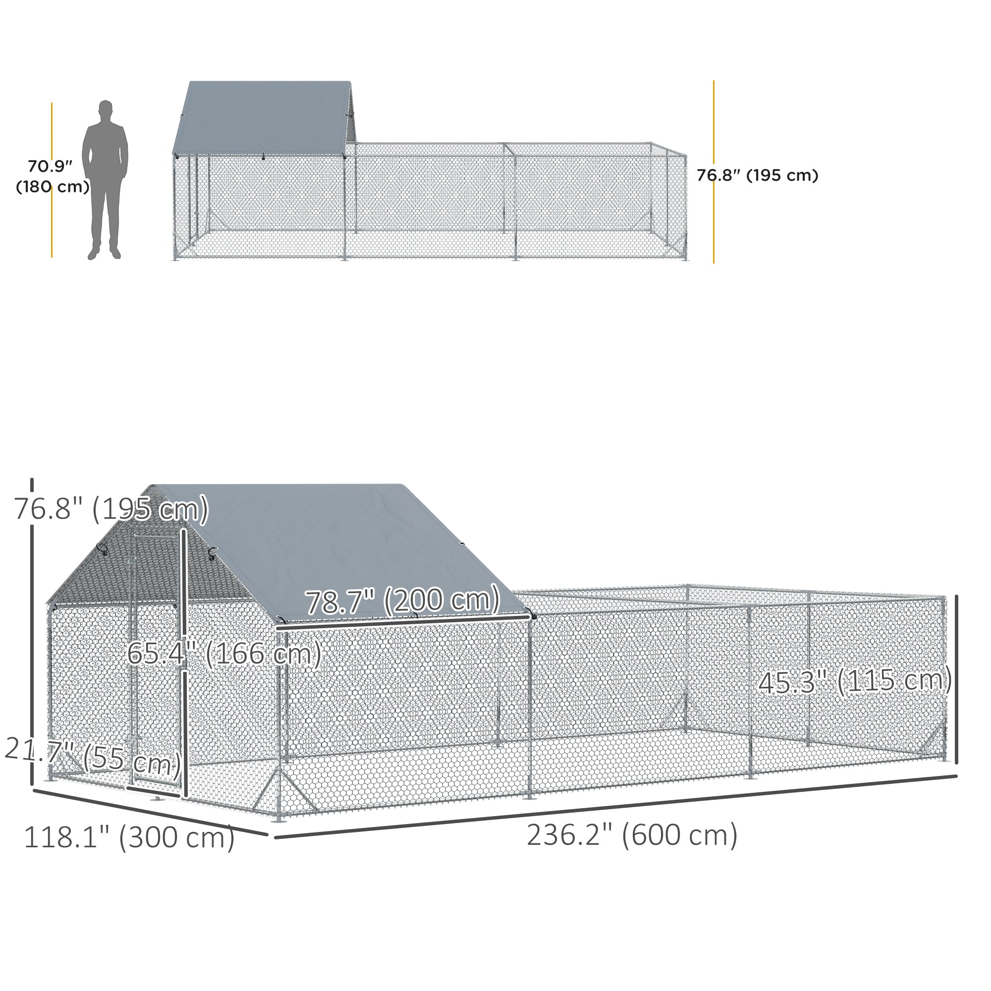 Large Metal Chicken Coop, Hen Run House with Anti-Ultraviolet Cover, Walk-in Poultry Cage for Ducks, Rabbits, Outdoor Backyard Farm, 19.7' x 9.8' x 6.4'