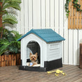 Charger l'image dans la visionneuse de la galerie, Outdoor Dog House, Plastic Dog Kennel, Water-Resistant Pet Shelter with Windows, Base Support for Garden Patio, Miniature Dogs, 25" x 22" x 26" - Blue
