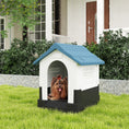 Charger l'image dans la visionneuse de la galerie, Outdoor Dog House, Plastic Dog Kennel, Water-Resistant Pet Shelter with Windows, Base Support for Garden Patio, Miniature Dogs, 25" x 22" x 26" - Blue
