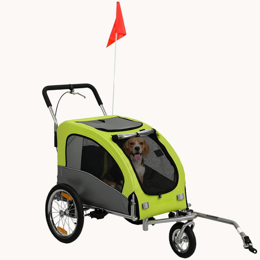 2-in-1 Dog Bike Trailer & Stroller with Suspension for Dogs up to 44 lbs Green