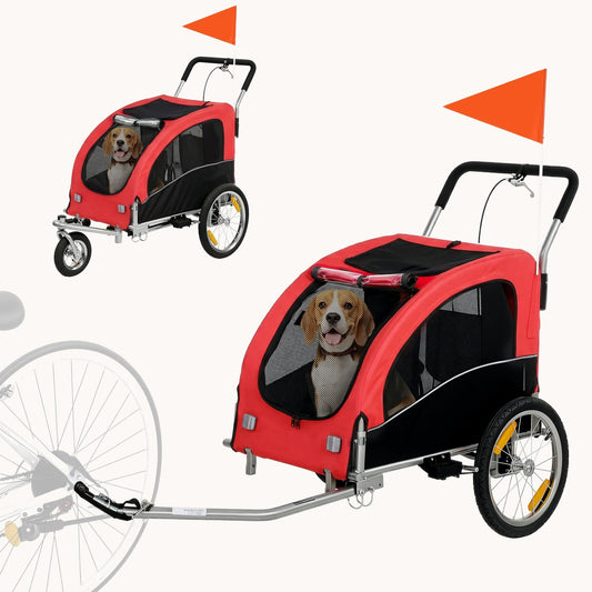 2-in-1 Dog Bike Trailer & Stroller with Suspension for Dogs up to 44 lbs Red