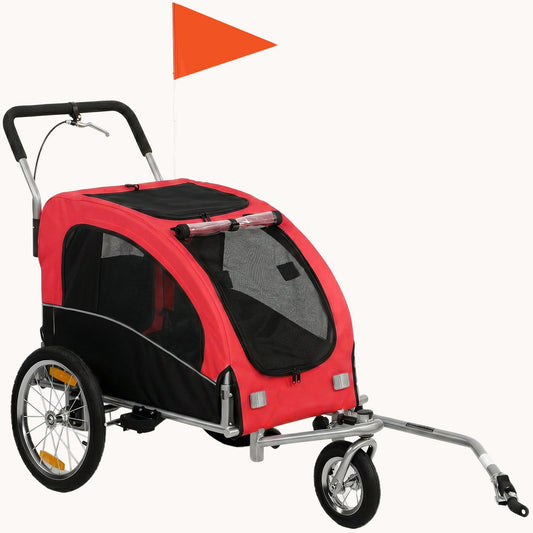2-in-1 Dog Bike Trailer & Stroller with Suspension for Dogs up to 44 lbs Red