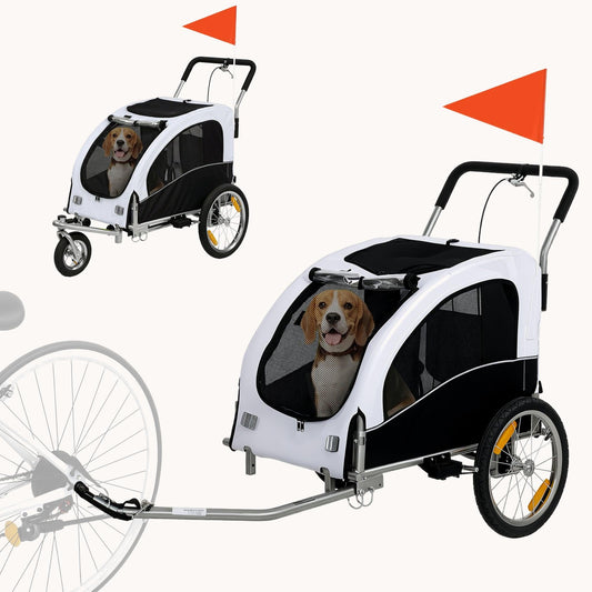 2-in-1 Dog Bike Trailer & Stroller with Suspension for Dogs up to 44 lbs White