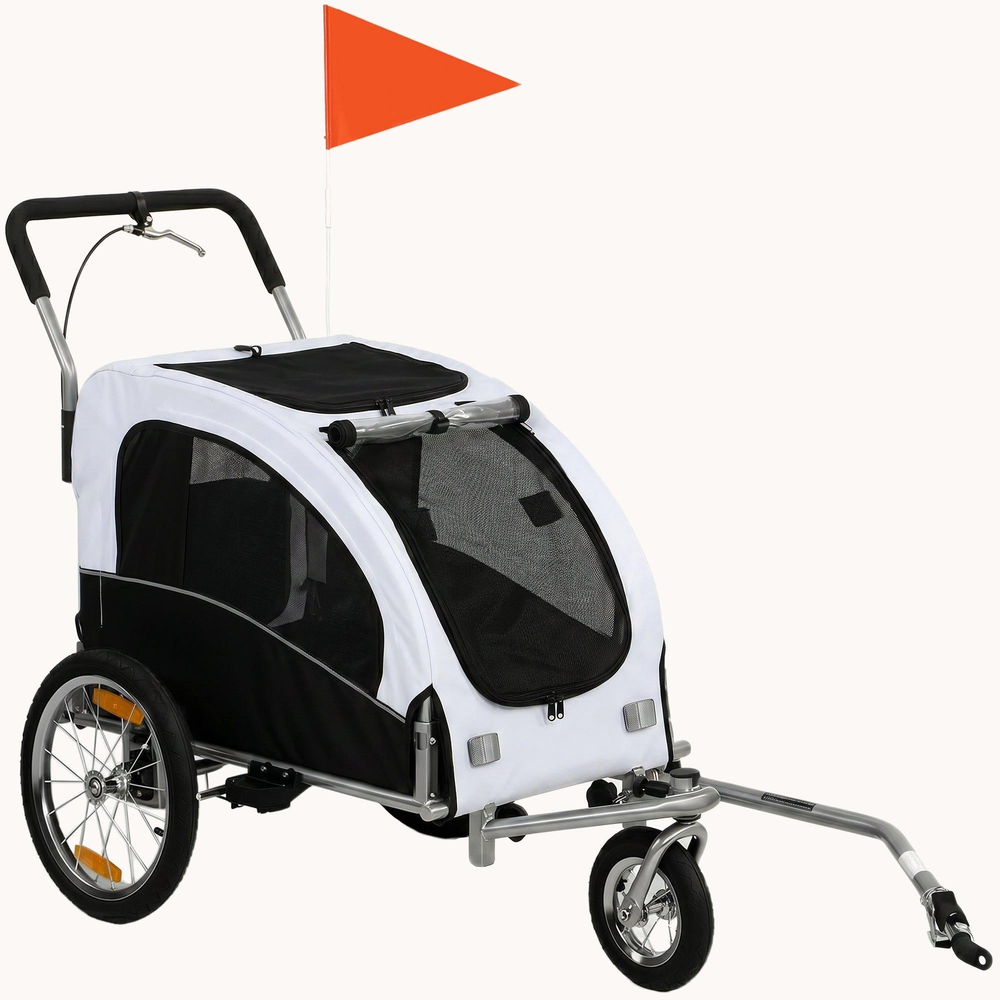 2-in-1 Dog Bike Trailer & Stroller with Suspension for Dogs up to 44 lbs White
