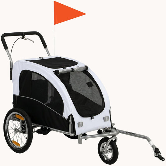 2-in-1 Dog Bike Trailer & Stroller with Suspension for Dogs up to 44 lbs White