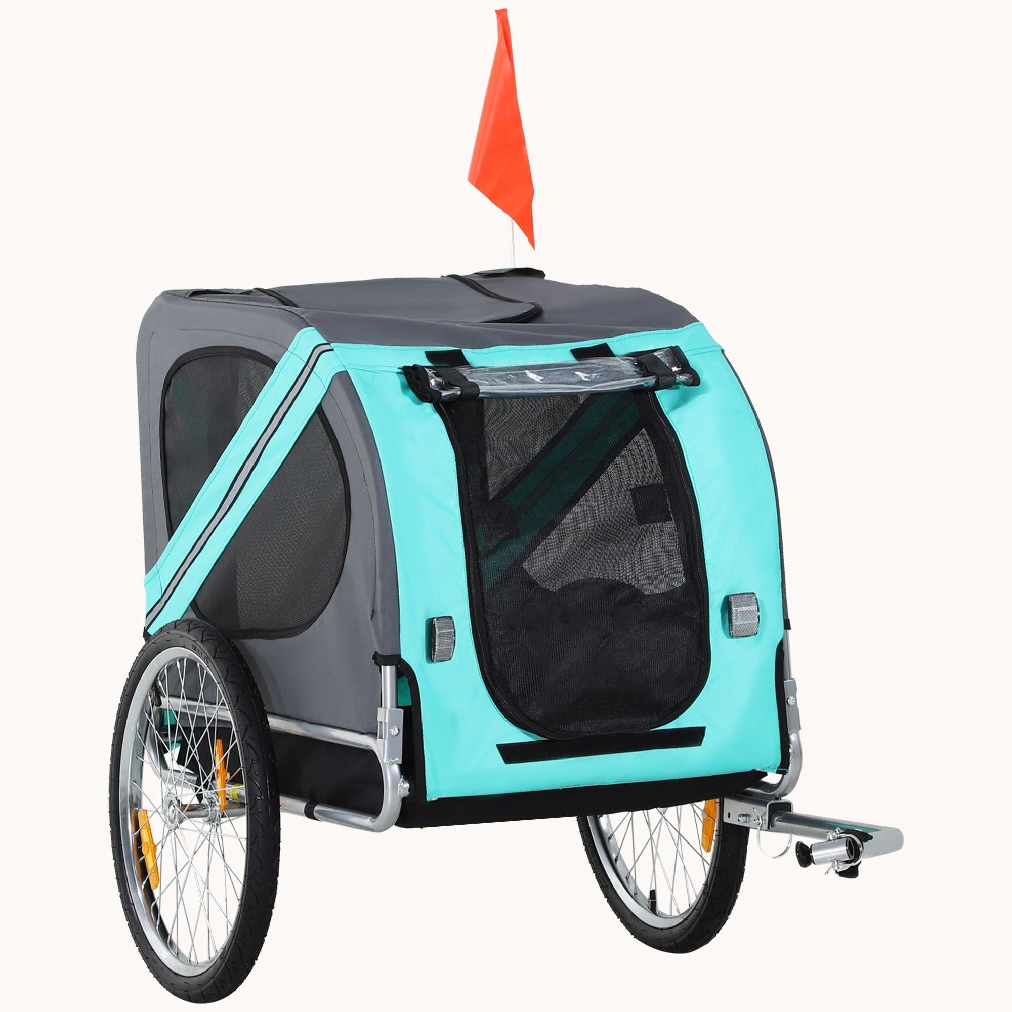 Dog Bike Trailer with Large Rubber Wheels, 3 Entrances, Dog Wagon for Bike, Green and Gray