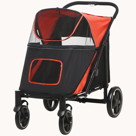 EasyFold City Pet Stroller with Shock Absorber Red
