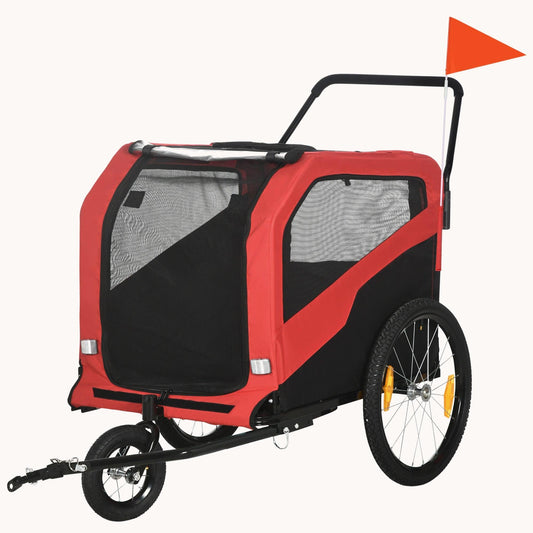 Dog Bike Trailer Pet Stroller Carrier for Large Dogs, Quick-release Wheels, Red