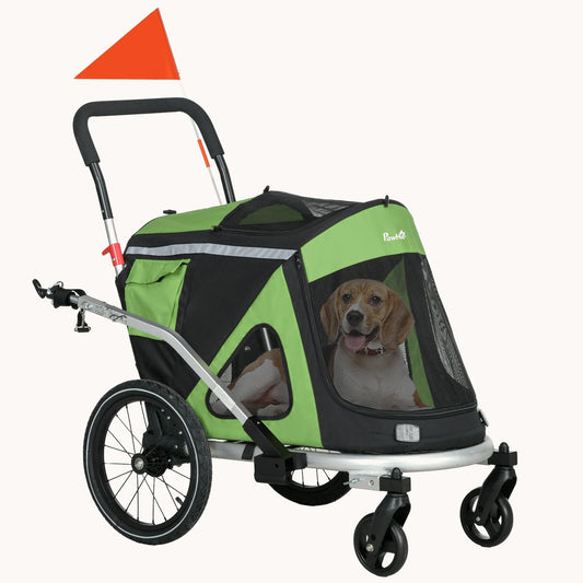 Foldable Dog Bike Trailer with Aluminum Frame, Quick Release Wheels, 3 Entrances, Green