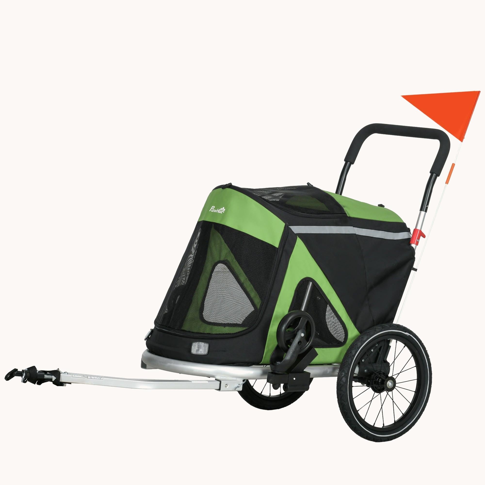 Foldable Dog Bike Trailer with Aluminum Frame, Quick Release Wheels, 3 Entrances, Green