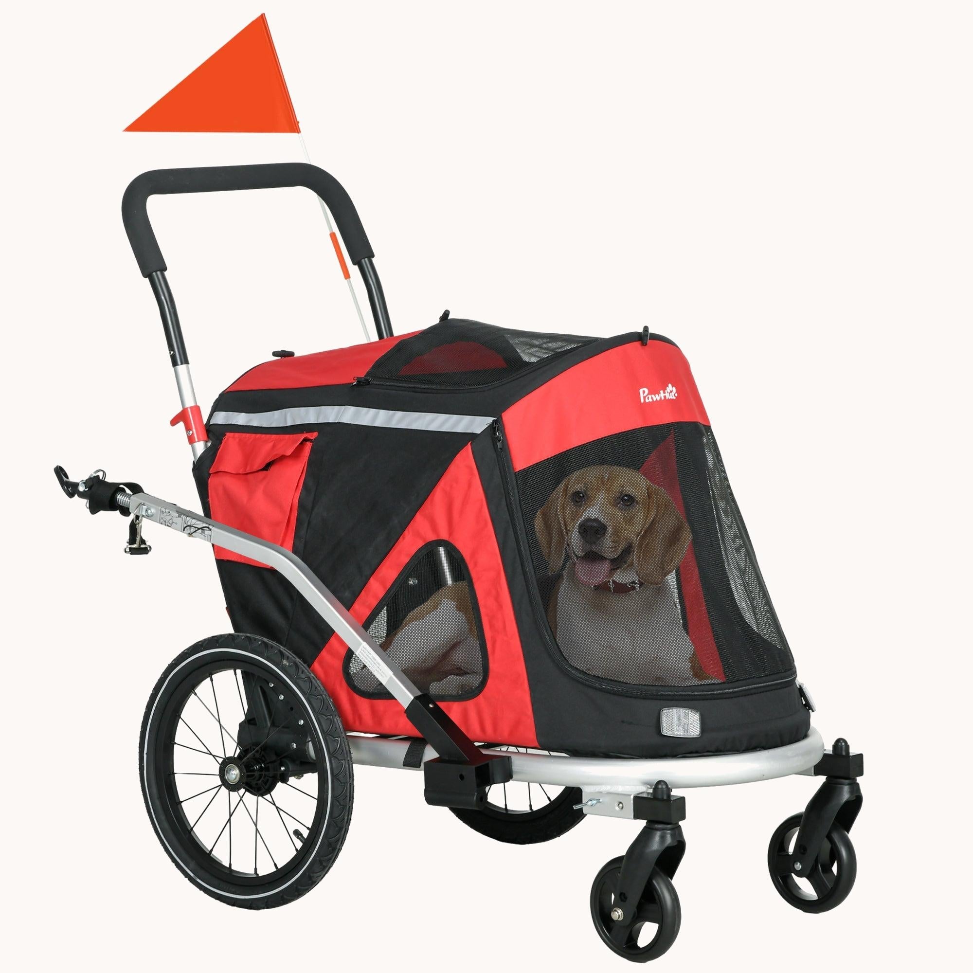 Foldable Dog Bike Trailer with Aluminum Frame, Quick Release Wheels, 3 Entrances, Red