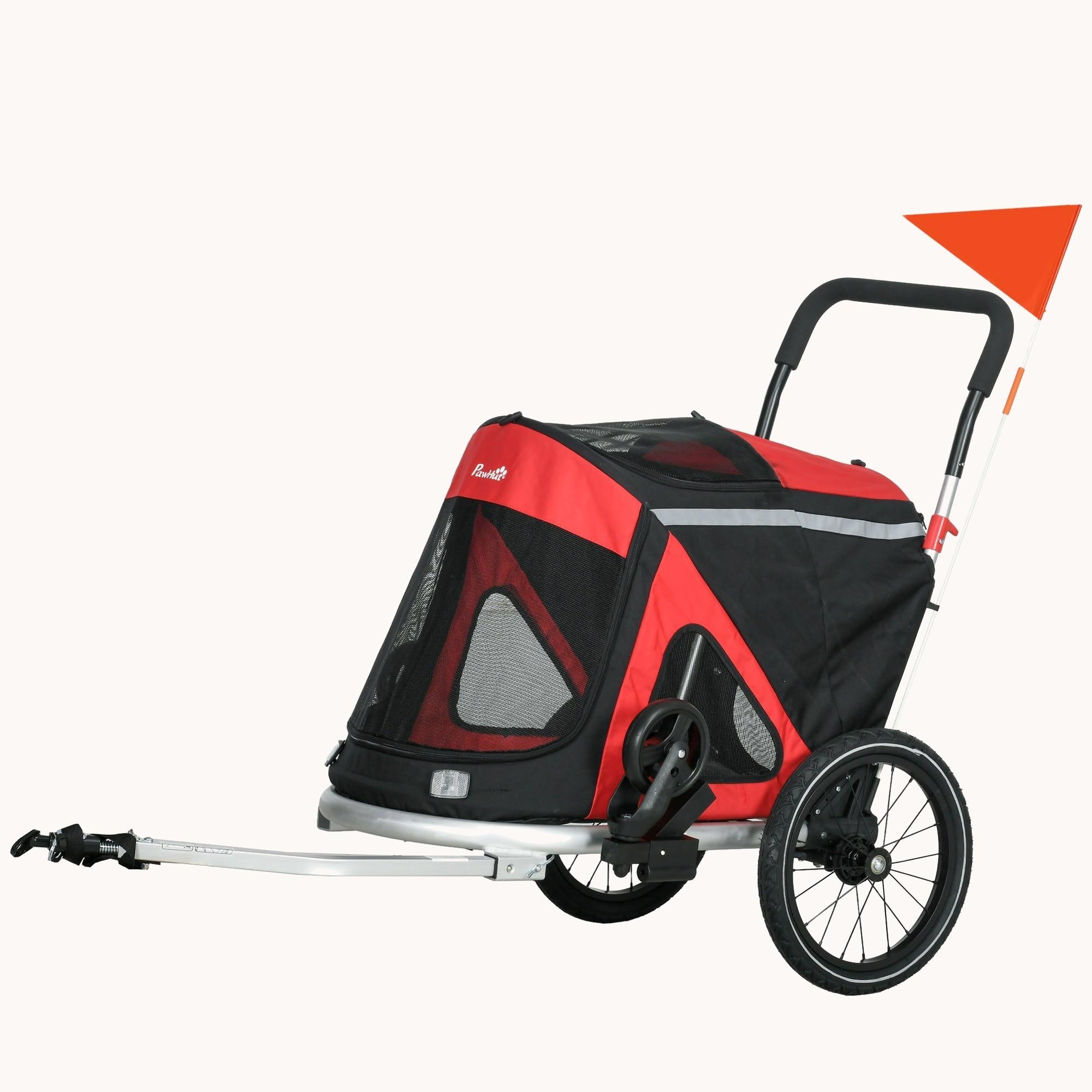 Foldable Dog Bike Trailer with Aluminum Frame, Quick Release Wheels, 3 Entrances, Red