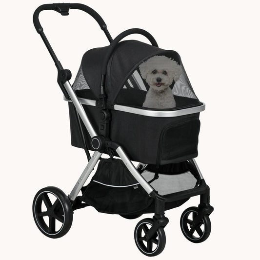 3-in-1 Pet Stroller with Removable Carrier, Storage Basket for Small Dogs and Cats, Black