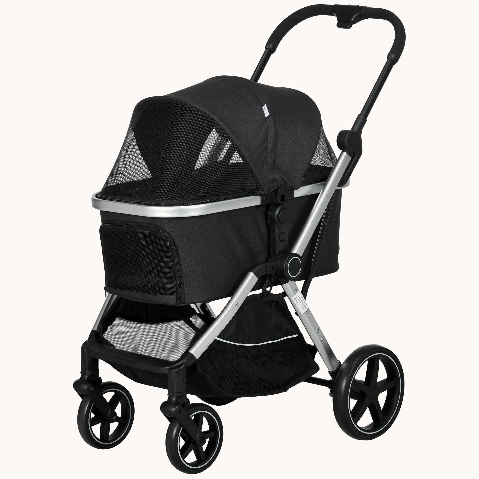 3-in-1 Pet Stroller with Removable Carrier, Storage Basket for Small Dogs and Cats, Black