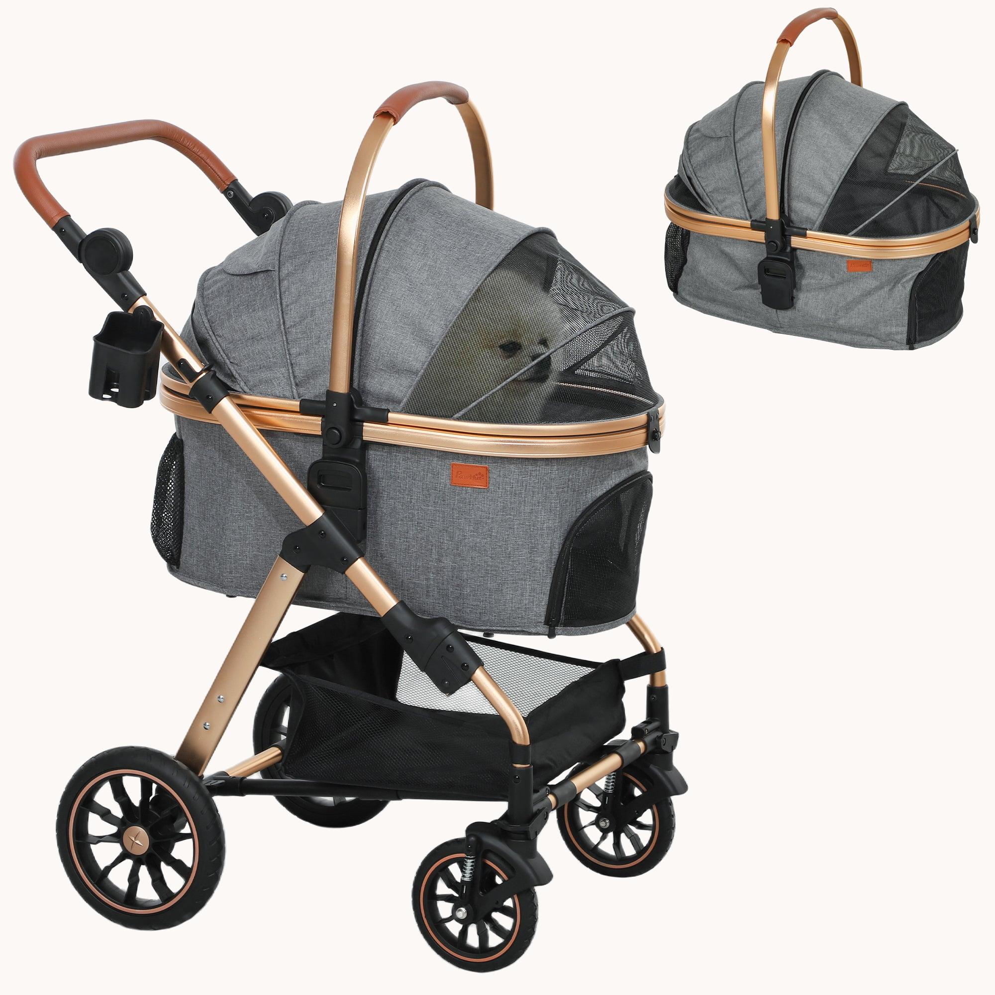 3-in-1 Pet Stroller with Detachable Carrier, Storage Basket for Small Dogs, Gray