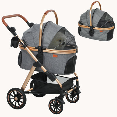 3-in-1 Pet Stroller with Detachable Carrier, Storage Basket for Small Dogs, Gray