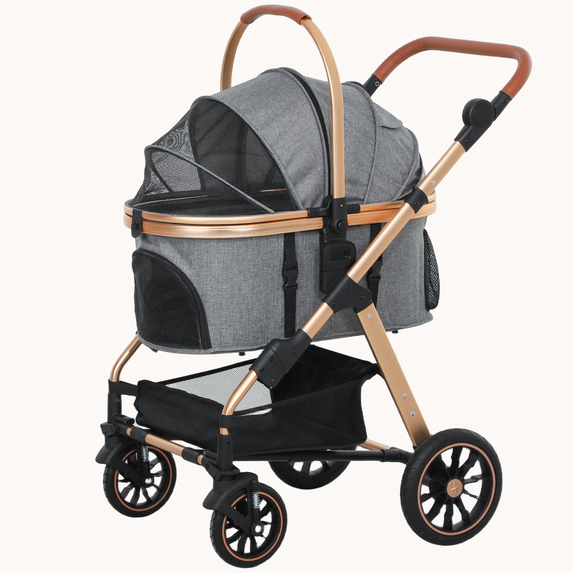 3-in-1 Pet Stroller with Detachable Carrier, Storage Basket for Small Dogs, Gray