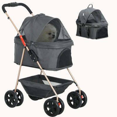 Dog Stroller with Detachable Cabin, Cupholder, Safety Leash for Mini Pets, Gray