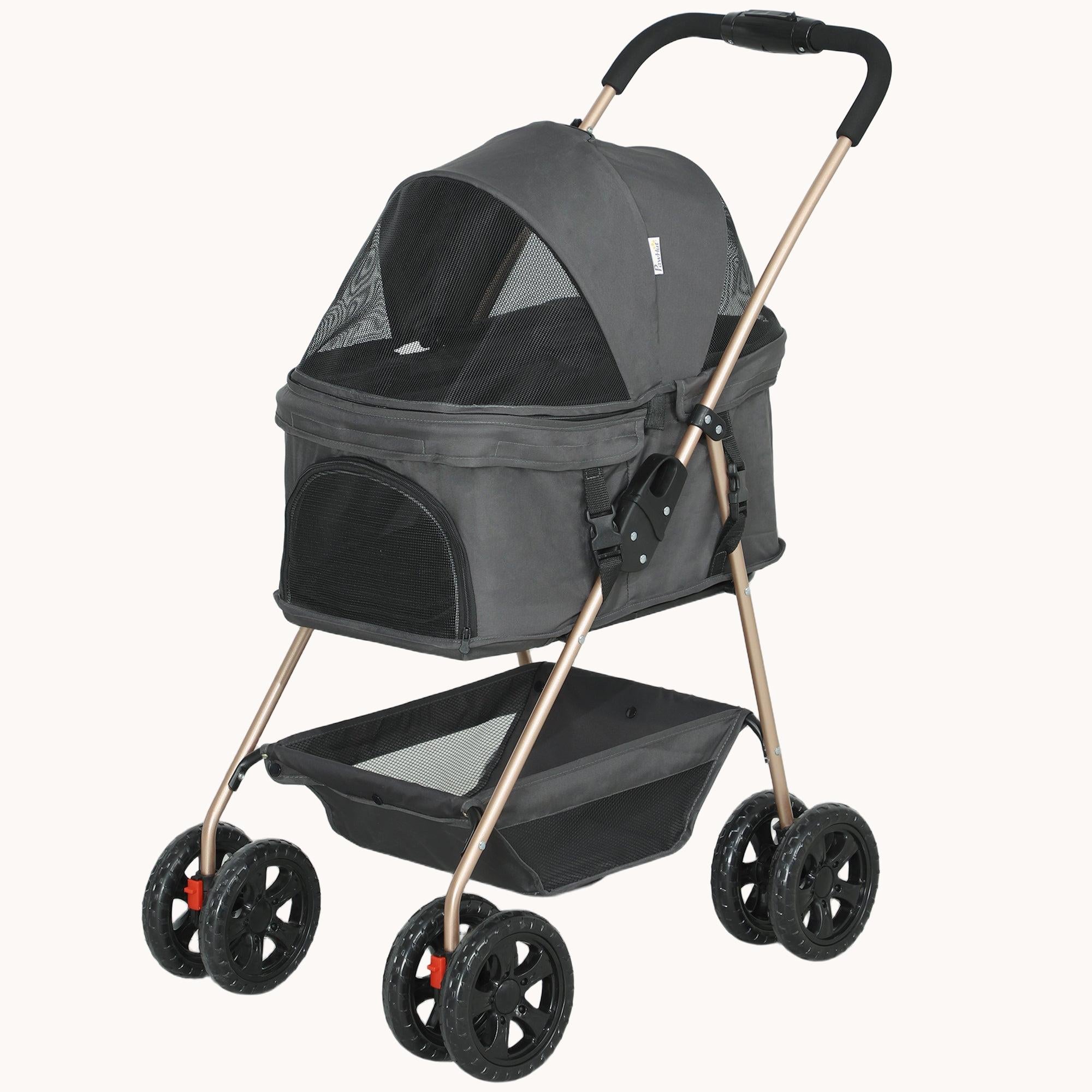 Dog Stroller with Detachable Cabin, Cupholder, Safety Leash for Mini Pets, Gray