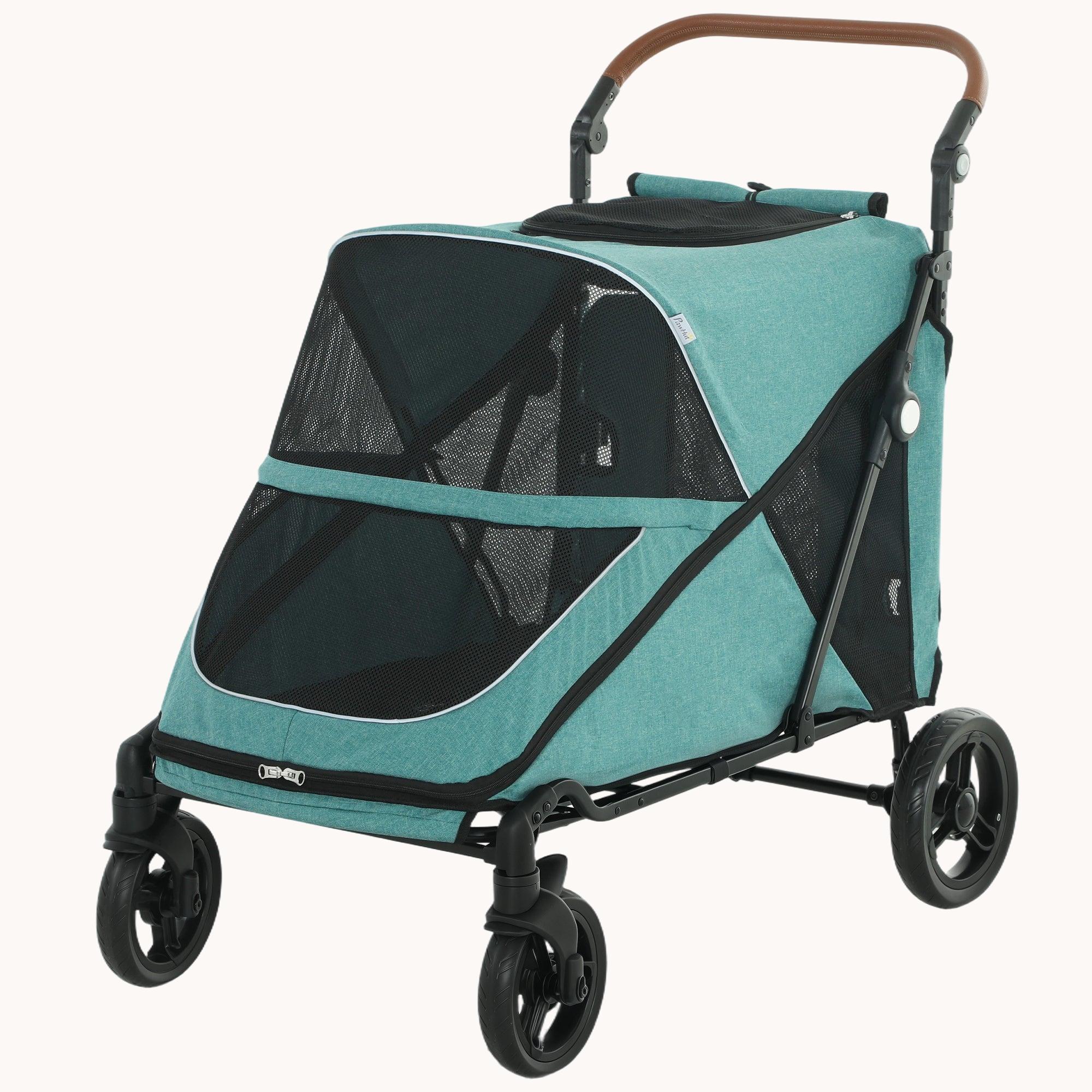 PawHut Dog Stroller for Large Dogs Up to 88 LBS with All-Terrain Spring Suspension, 8-Position Adjustable Handle, Blue