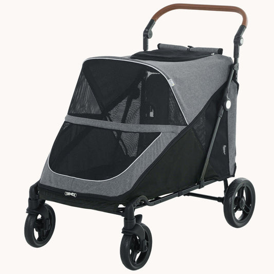 Large Dog Stroller with One-Click Fold & Adjustable Handle Grey
