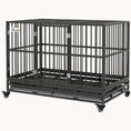 Load image into Gallery viewer, 48" Heavy Duty Dog Crate with Lockable Wheels, Double Door, Removable Tray, Gray

