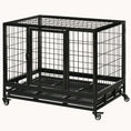 Load image into Gallery viewer, 36" Heavy Duty Dog Crate with Removable Tray, Lockable Wheels & Double Door, Black
