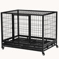 Load image into Gallery viewer, 43" Heavy Duty Dog Crate with Removable Tray, Lockable Wheels & Double Door, Black

