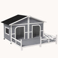 Load image into Gallery viewer, Wooden Dog House with Porch, Waterproof Asphalt Roof, Fencing, for S to M Dogs, Gray
