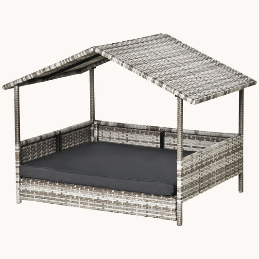 Dog House Outdoor with Canopy and Cushion for Small to Medium Pets Gray
