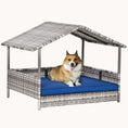 Load image into Gallery viewer, Dog House Outdoor with Canopy and Cushion for Small to Medium Pets Gray and Dark Blue
