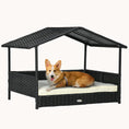 Load image into Gallery viewer, Dog House Outdoor with Canopy and Cushion for Small to Medium Pets Black and White
